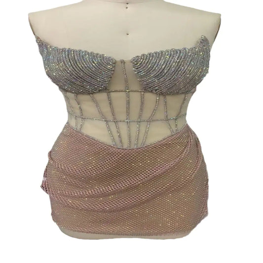 Diamond Tube Top Fishbone Slimming Mini Dress