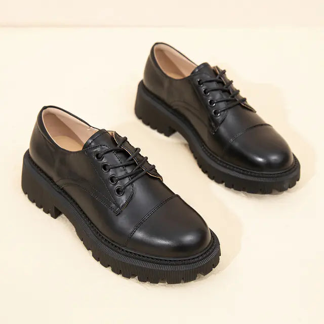 Elegant Thick Heel Lace-Up British Style Women's Shoes