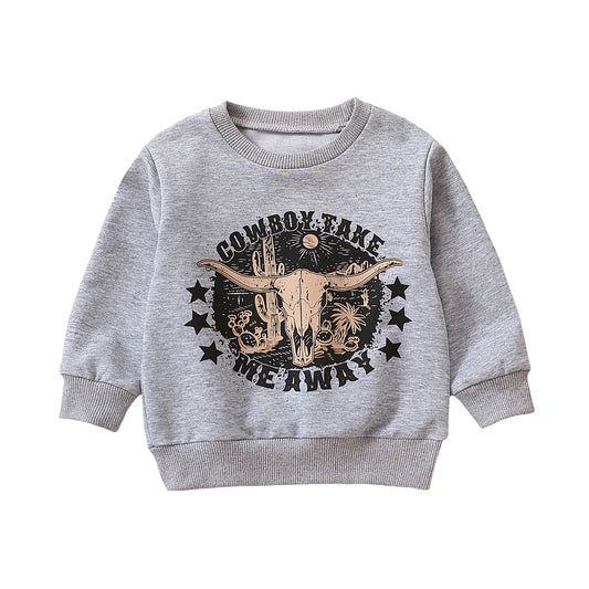 Grey Printed Cow Head Sweater for Kids