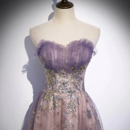 Purple Tailed Yarn Long Skirt with Breast Design