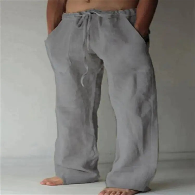 Men's Casual Loose Fit Cotton Linen Drawstring Pants
