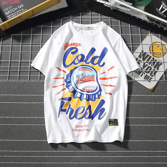 Printed Short Sleeve Streetwear Couple Tee - Gold