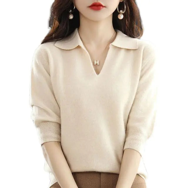 Women's V-Neck Solid Color Loose Sweater