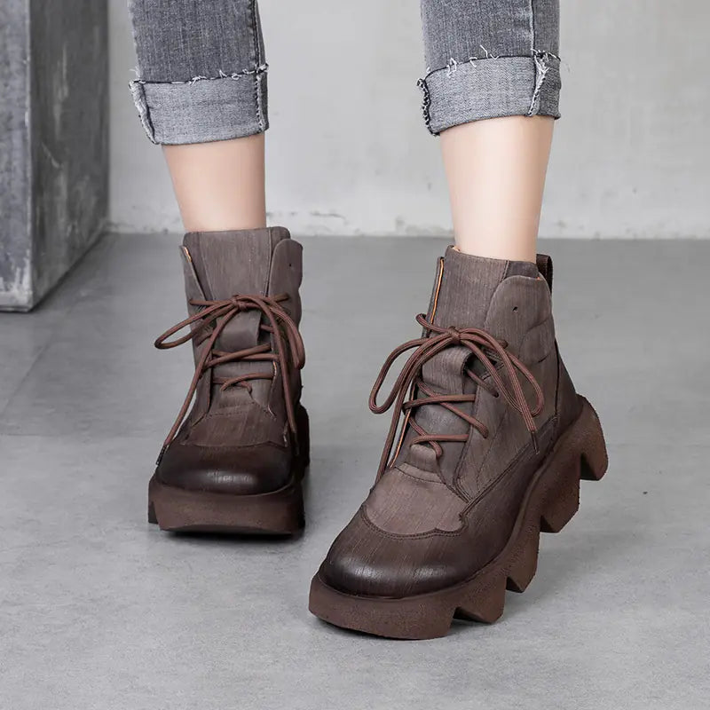 First Layer Cowhide Ankle Platform Boots