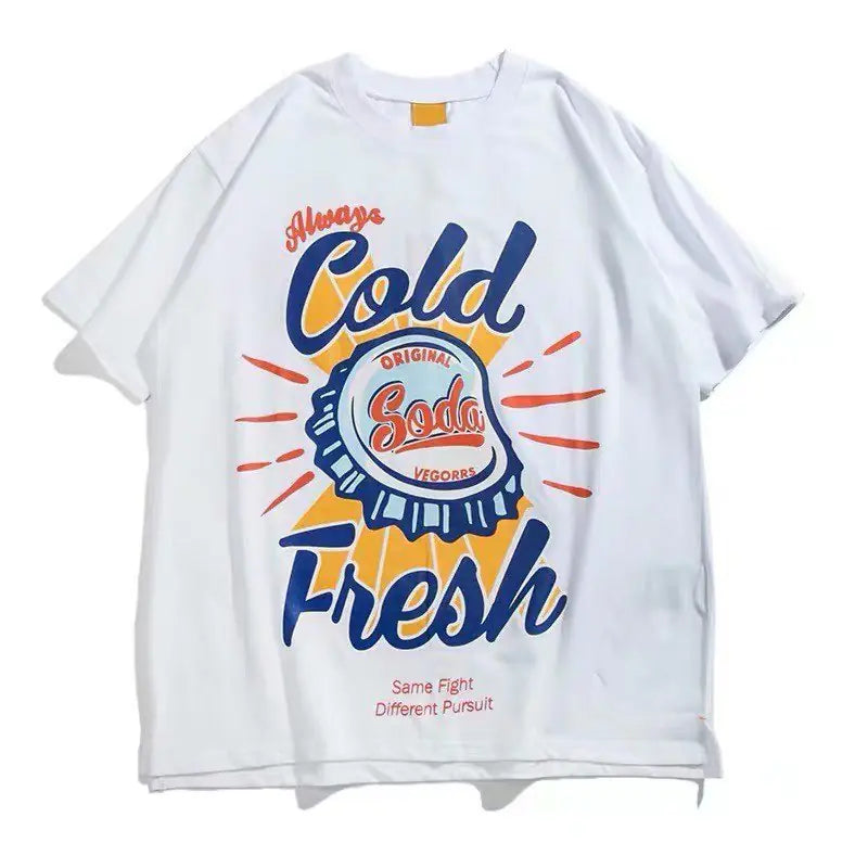 Printed Short Sleeve Streetwear Couple Tee - Gold