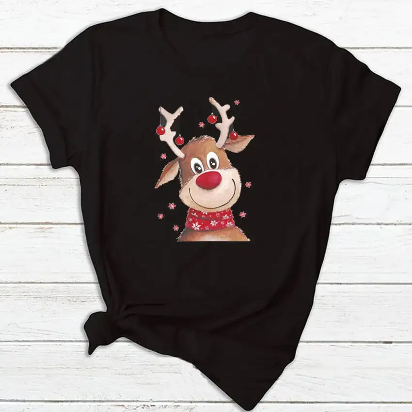 New Christmas Print Short-Sleeved Women's Top
