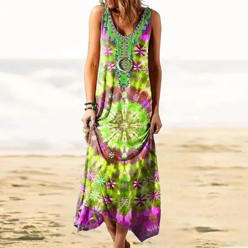 Loose Printed Vest Dress for Women