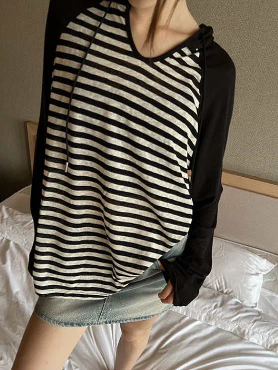 Embroidered Hooded Striped Fleece Long Sleeve Jacket