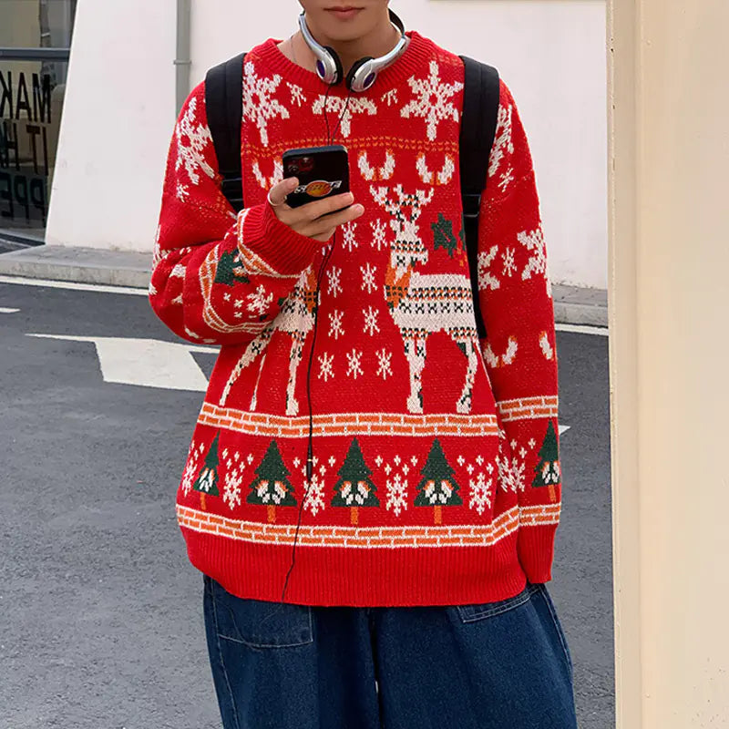 Men's Retro Loose Fit Couple Pullover Sweater