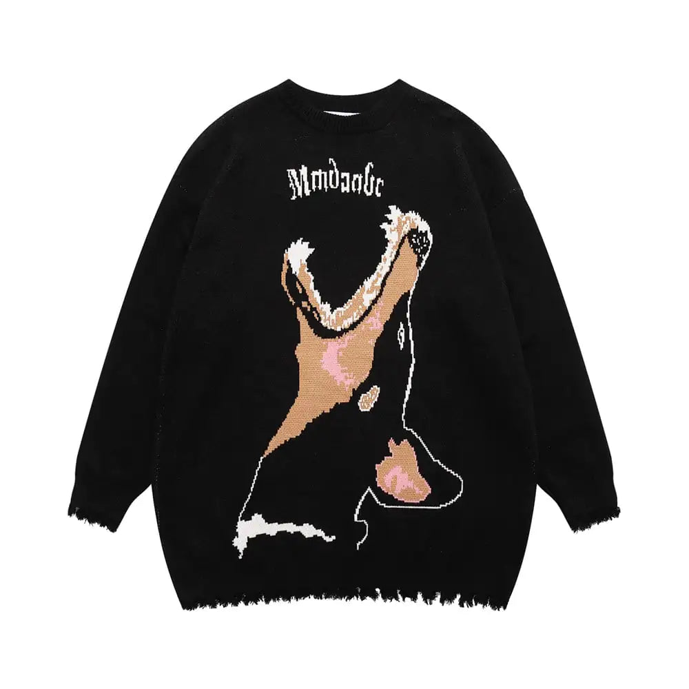 Men's Loose Hem Jacquard Crew Neck Sweater