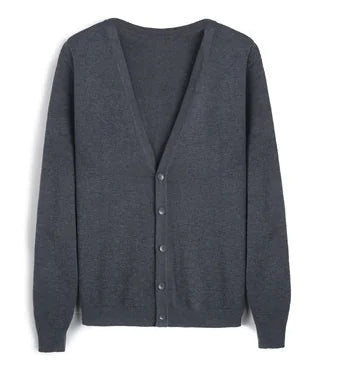 Men's V-Neck Knitted Cardigan in Solid Color
