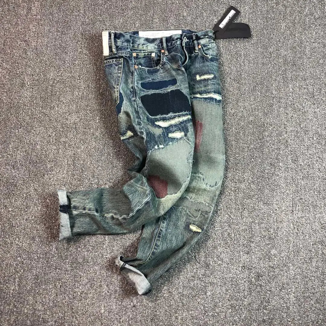 Vintage American Style Men's Distressed Denim Jeans