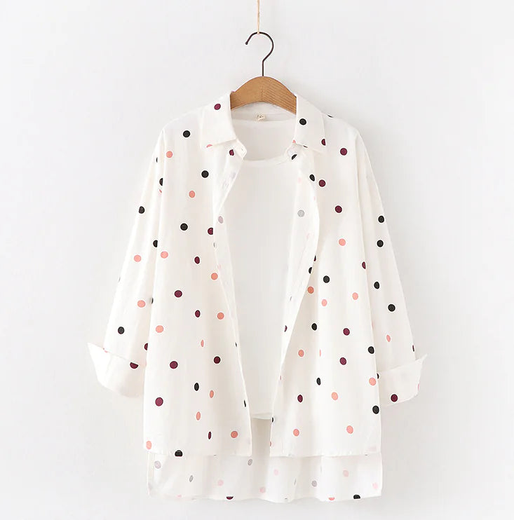 Polka Dot Print Loose Shirt for Women in Early Autumn
