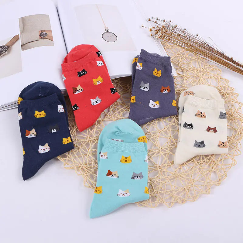 Women's Cat Mid-Calf Cotton Socks