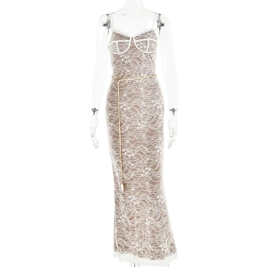 Lace Splicing Sling Long Dress