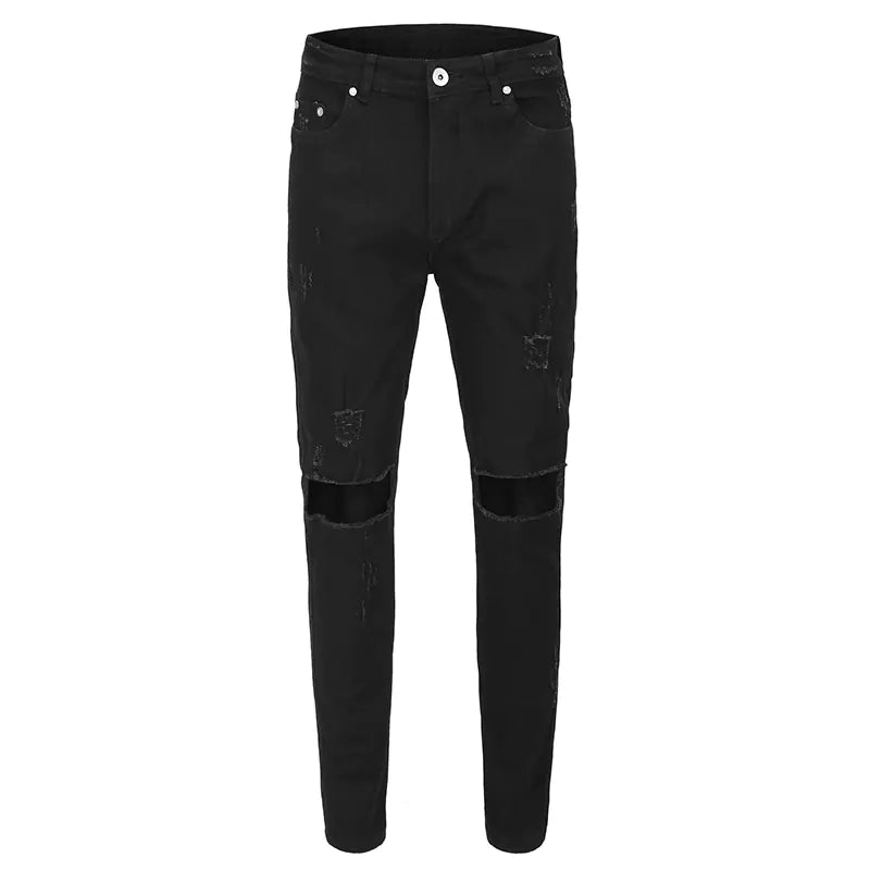 Men's Ripped Black Skinny Jeans with Stretch Fit