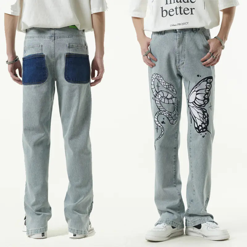 Embroidered Casual High Street Loose Fit Men’s Denim Jeans