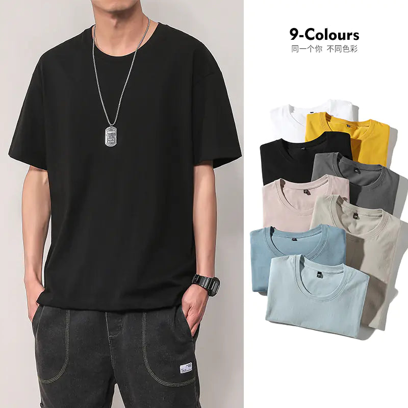Men's Summer Short Sleeve Solid Color T-Shirt Outfit