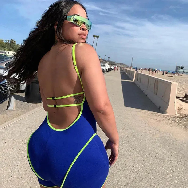 Women's Yoga Bodysuit with Open Back and Straps