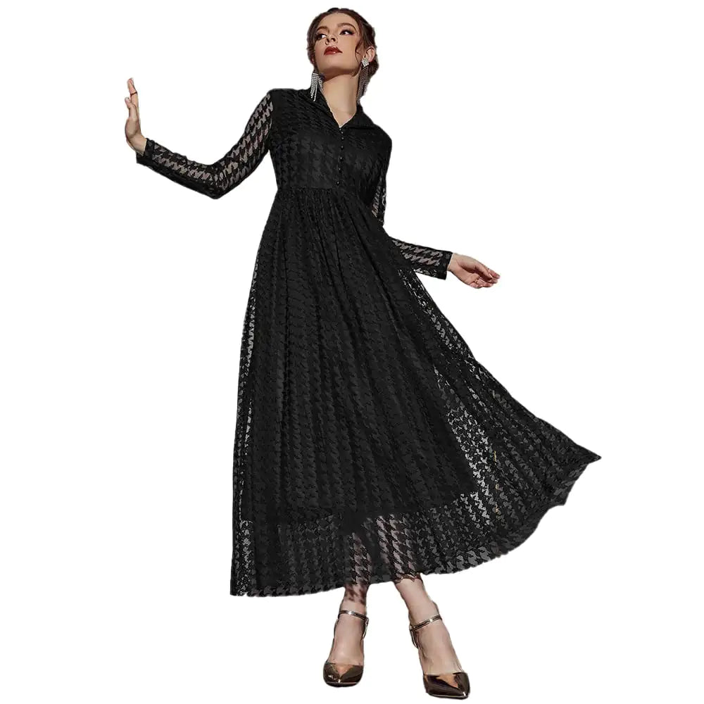 Casual Mesh Hollow V-Neck Dress for Women
