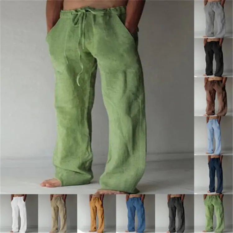 Men's Casual Loose Fit Cotton Linen Drawstring Pants