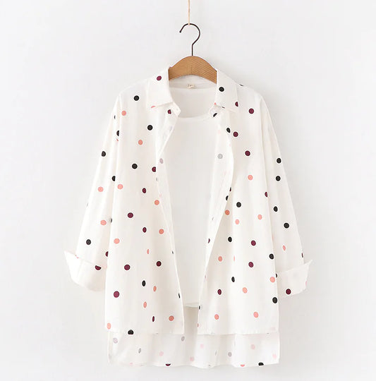 Polka Dot Print Loose Shirt for Women in Early Autumn