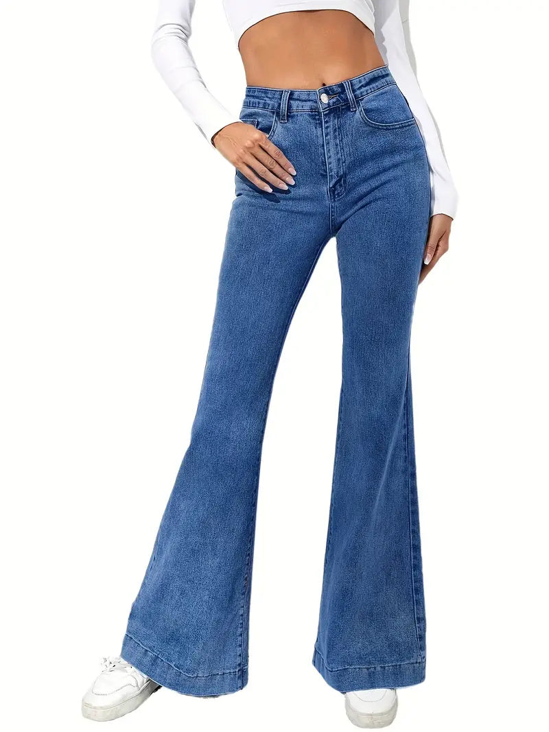 Women's Dark Blue High-Waist Flared Denim Jeans