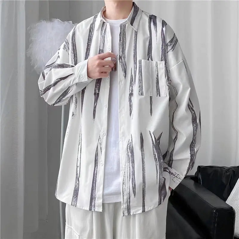 Men's Retro Floral Long Sleeve Shirt - Casual Loose Fit