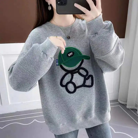 Casual Loose Cartoon Round Neck Cotton Sweater