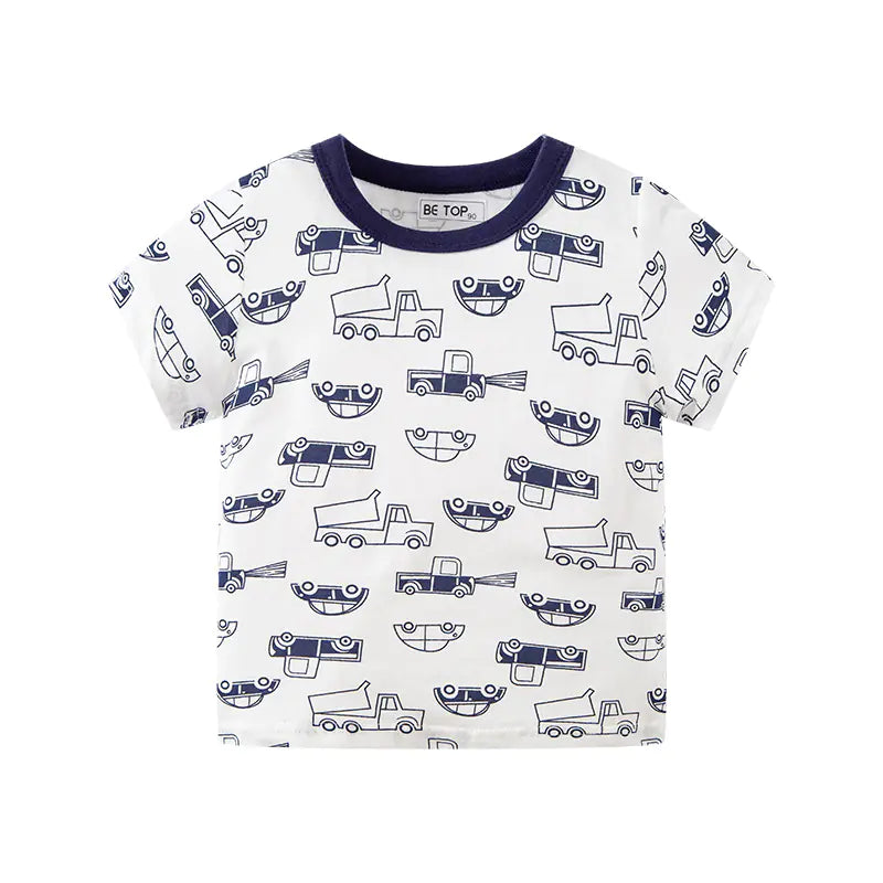 Full Print Children's Short Sleeve Baby Car Shirt