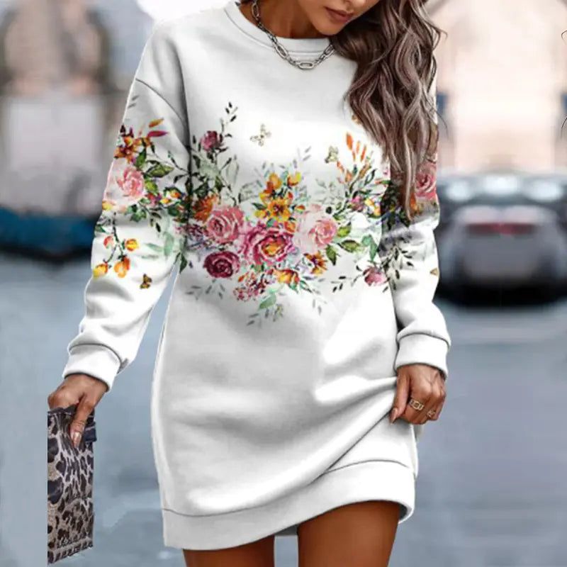 Printed Loose Crew Neck Sweater for Women