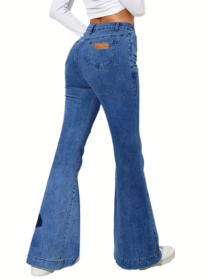 Women's Dark Blue High-Waist Flared Denim Jeans