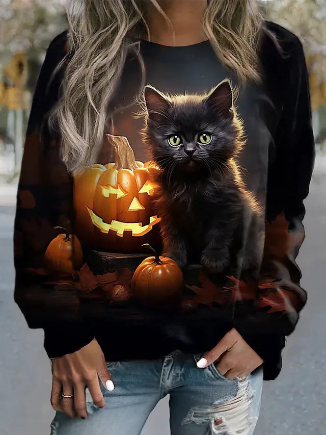 Halloween Pumpkin Women's Printed Round Neck Sweater