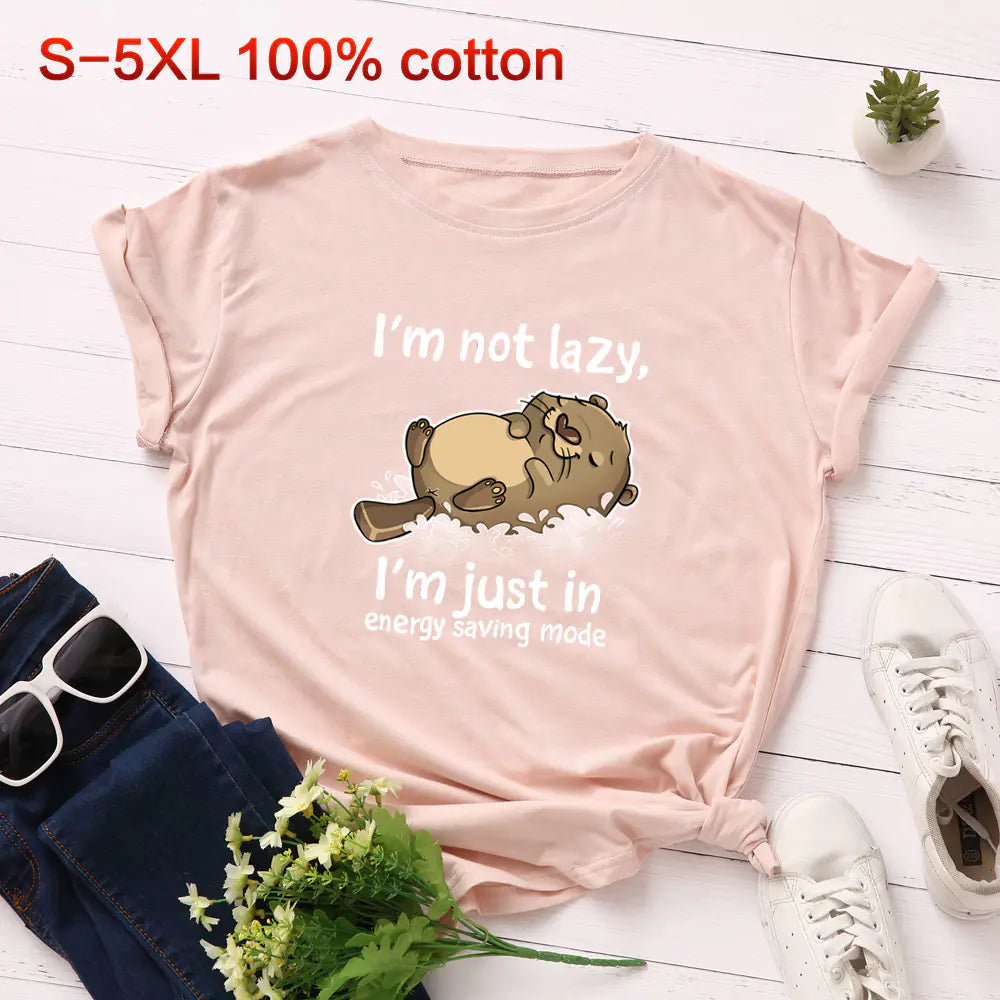 Summer Loose Fit Cat Print Short Sleeve T-Shirt