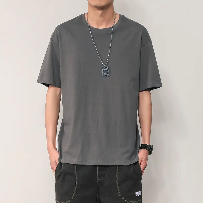 Men's Summer Short Sleeve Solid Color T-Shirt Outfit