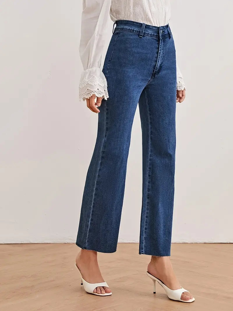 Dark Blue High Waist Wide Leg Loose Fit Denim Jeans