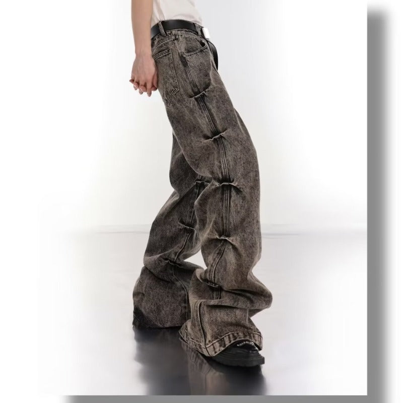 American Wide Leg Jeans Men's Loose High Waist Design Sense