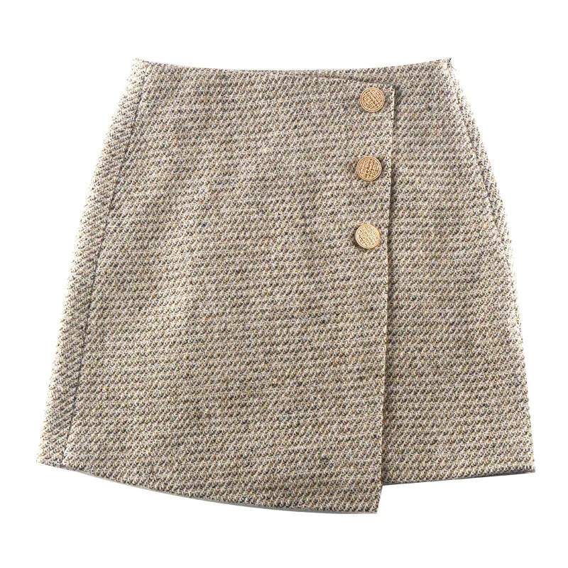 Irregular Woolen High Waist Slim Women's Short Skirt