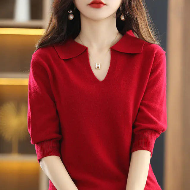 Women's V-Neck Solid Color Loose Sweater