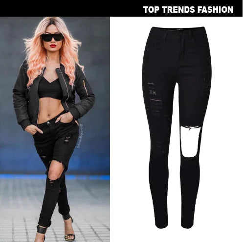 Black Ripped Slim Fit Skinny Jeans with Distressed Pockets