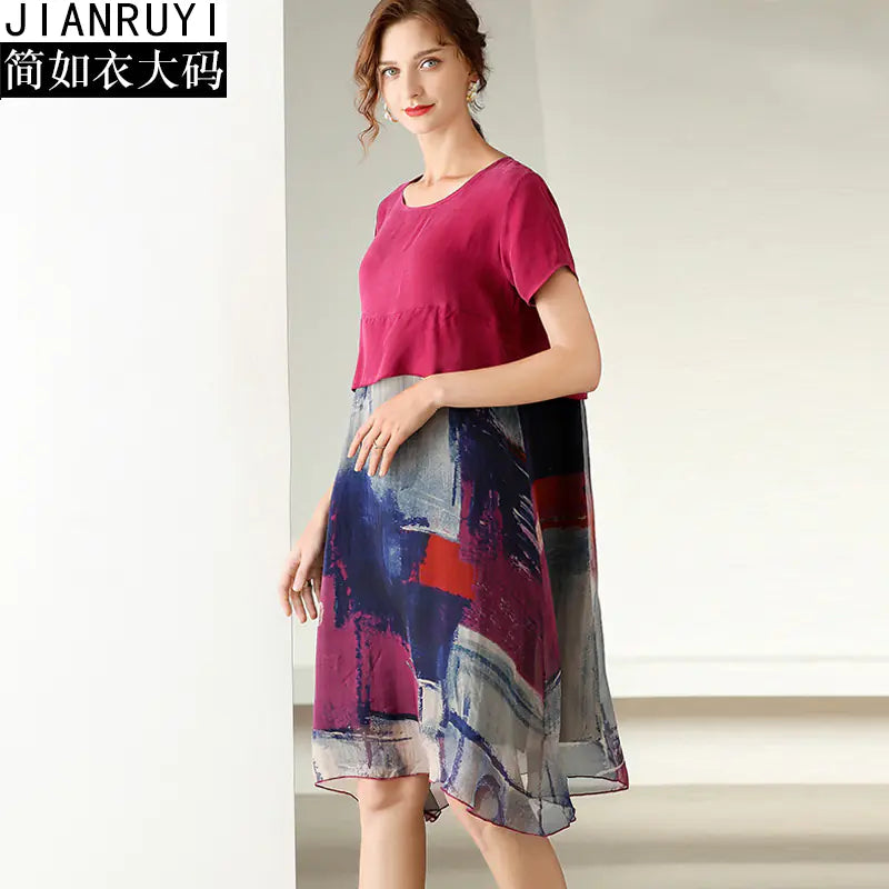 Plus Size Slimming Silk Dress for Summer