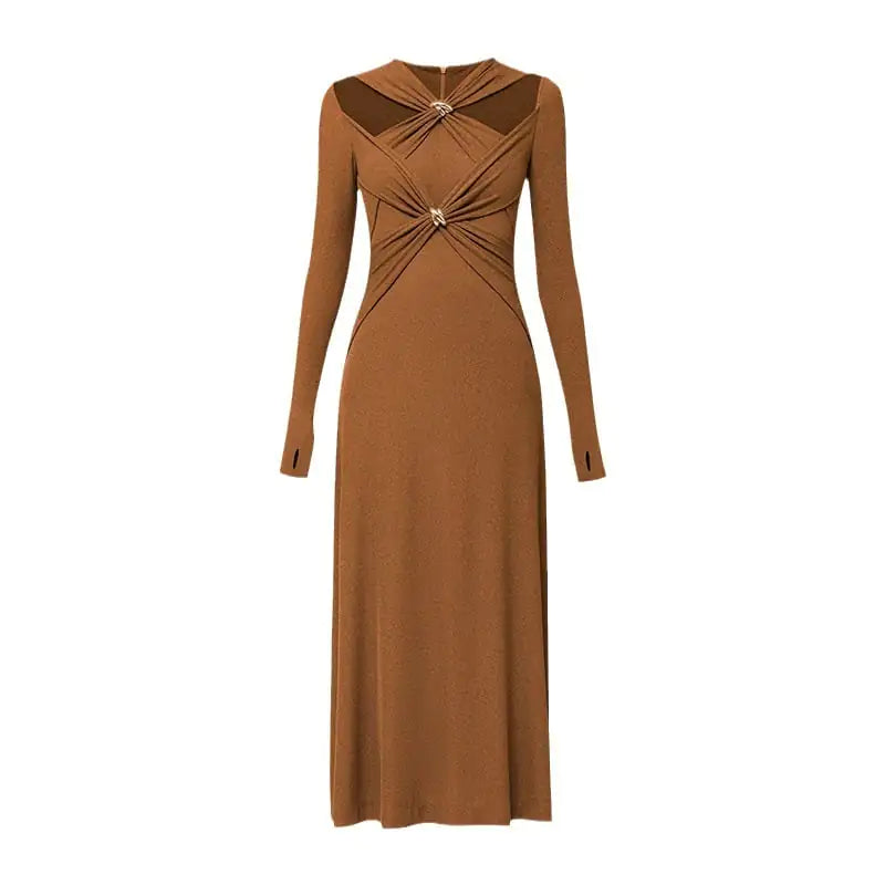 Off-the-Shoulder Knitted Slimming Dress with Buckle