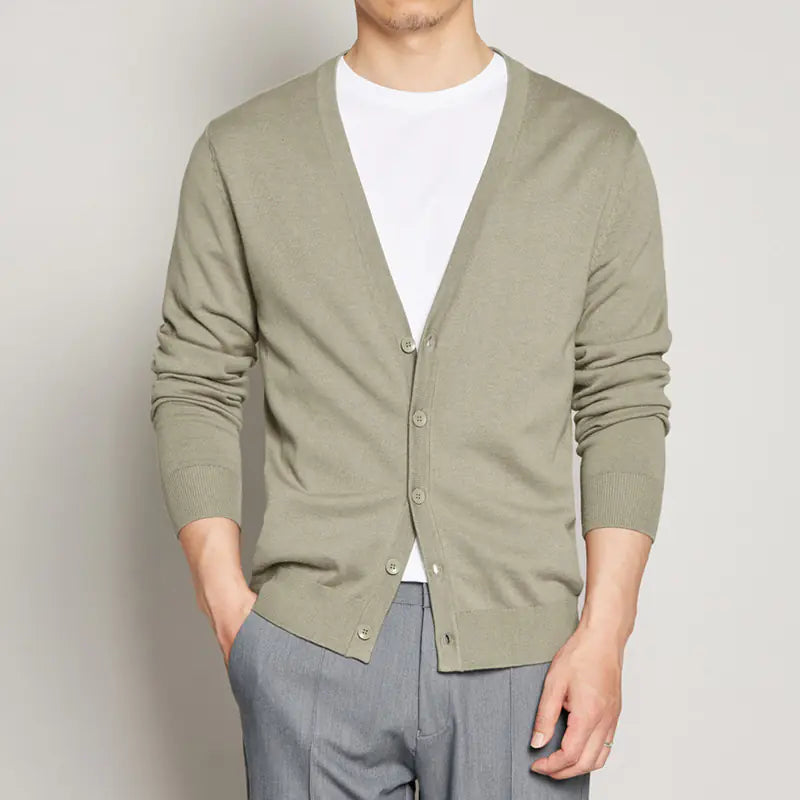 Men's V-Neck Knitted Cardigan in Solid Color
