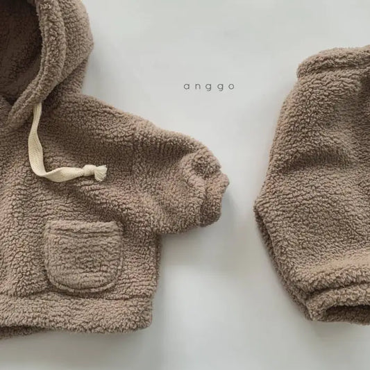 Children's Thick Hooded Plush Sweater and Pants Set