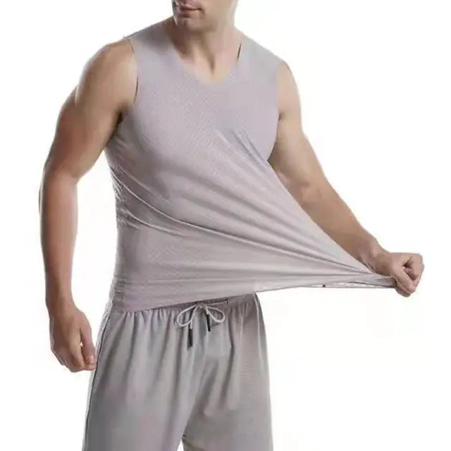 Men's V-Neck Quick-Dry Ice Silk Sleeveless T-Shirt