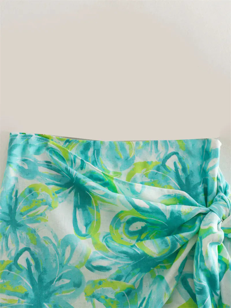 Tropical Style High-Waisted Mini Skirt for Spring