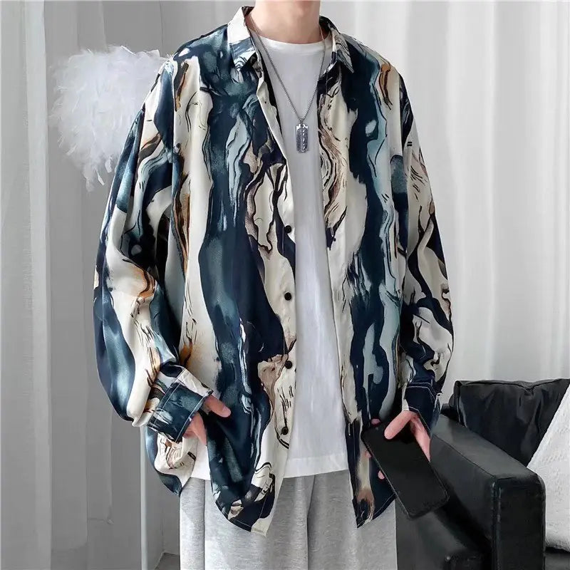 Men's Retro Floral Long Sleeve Shirt - Casual Loose Fit