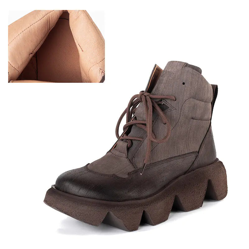 First Layer Cowhide Ankle Platform Boots