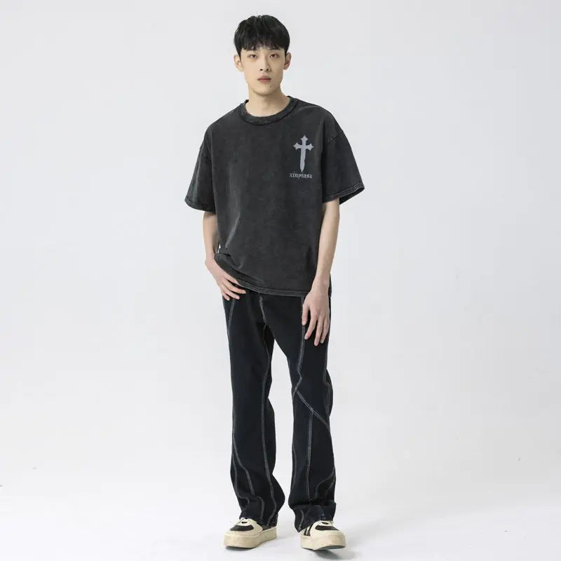 Tide Brand Men's High Street Washed Retro Flared Jeans
