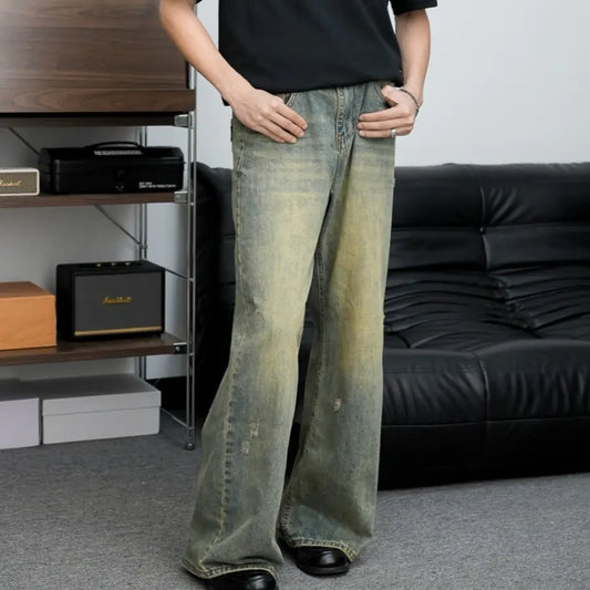 American Retro Distressed Wide Leg Denim Pants